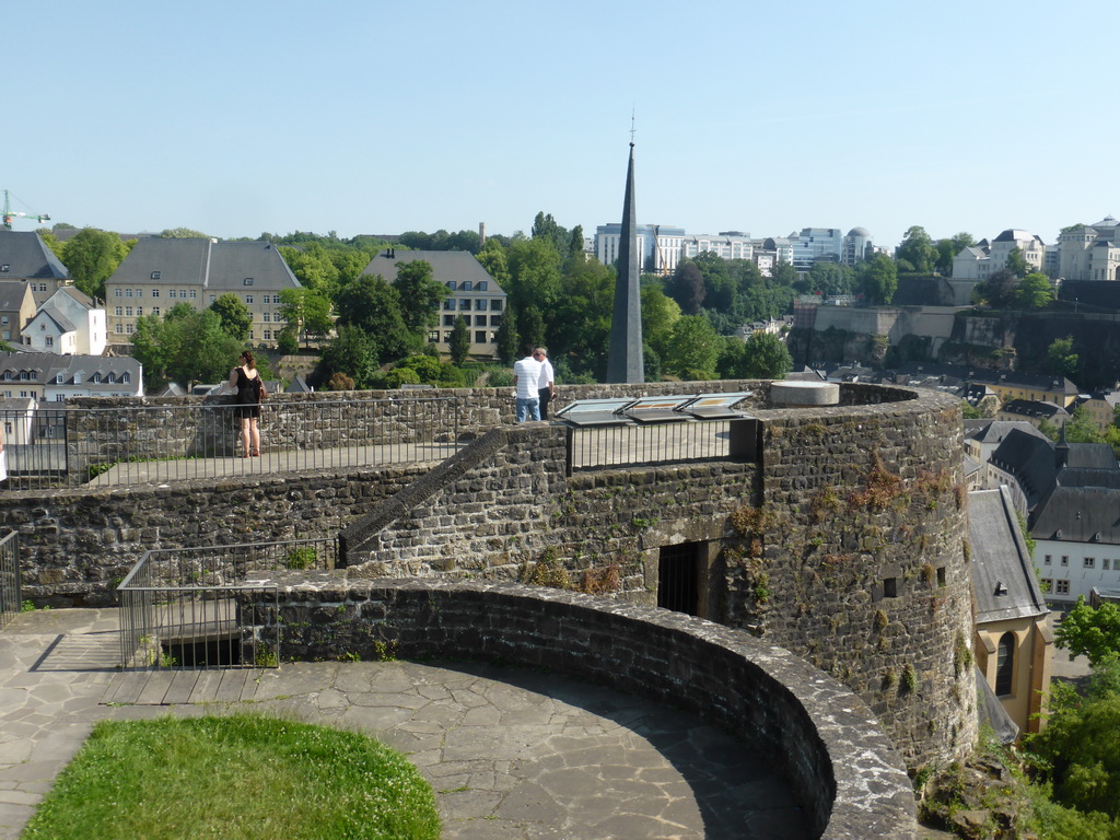 The top of the Casemates du Bock and the tower of the Johanneskirche church, viewed from the Montée de Clausen street
