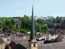 The Grund district and the tower of the Johanneskirche church, viewed from the viewpoint on top of the Casemates du Bock