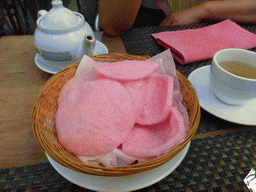 Tea and krupuk at the Ming Dynasty restaurant at the Grand-Rue street