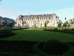 The Place des Martyrs square and the front of the headquarters of ArcelorMittal at the Avenue de la Liberté