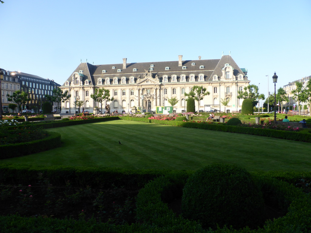 The Place des Martyrs square and the front of the headquarters of ArcelorMittal at the Avenue de la Liberté