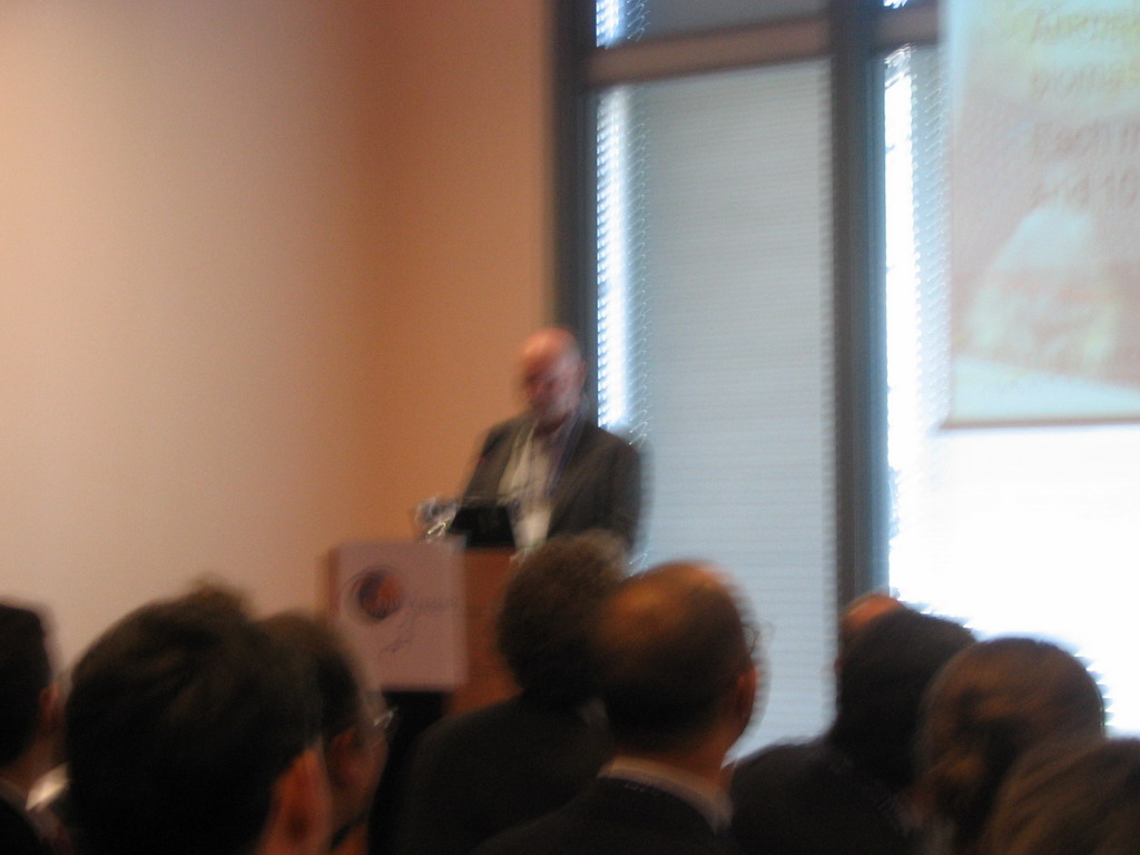 Craig Venter giving a talk at the World Life Sciences Forum BioVision 2005 conference, at the Centre Congrès de Lyon conference center