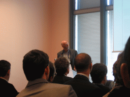 Craig Venter giving a talk at the World Life Sciences Forum BioVision 2005 conference, at the Centre Congrès de Lyon conference center