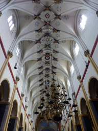 Ceiling and chandeleers at the nave of the Sint-Servaasbasiliek church