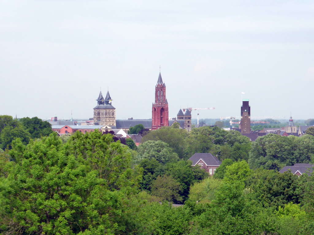 The towers of the Sint-Janskerk church and the Sint-Servaasbasiliek church, viewed from Fort Sint Pieter at the Sint-Pietersberg hill