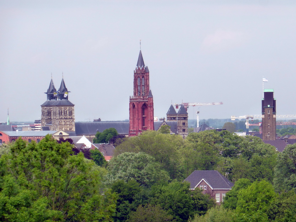 The towers of the Sint-Janskerk church and the Sint-Servaasbasiliek church, viewed from Fort Sint Pieter at the Sint-Pietersberg hill