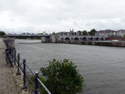 The Sint Servaasbrug bridge over the Maas river and the city center with the Basilica of Our Lady, viewed from the Oeverwal street