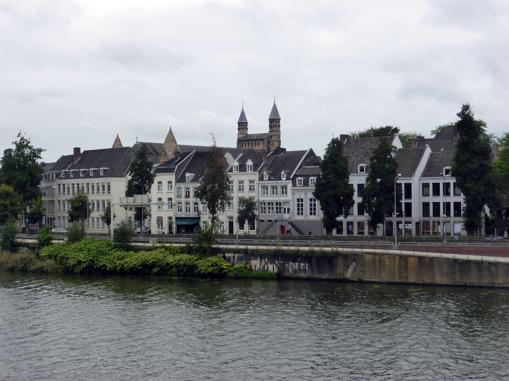 The Maas river and the city center with the Basilica of Our Lady, viewed from the Sint Servaasbrug bridge