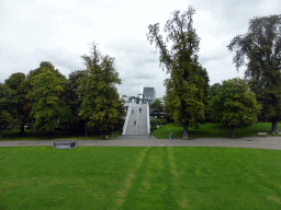 Grassfield and the Hoge Brug pedestrian bridge, viewed from the Onze Lieve Vrouwewal wall