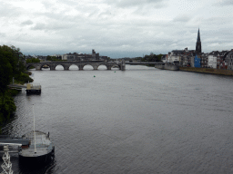 The Sint Servaasbrug bridge over the Maas river and the tower of the Sint-Martinuskerk church, viewed from the Hoge Brug pedestrian bridge