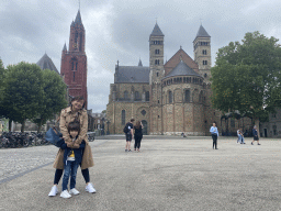 Miaomiao and Max at the Vrijthof square with the Sint-Janskerk church and the Sint-Servaasbasiliek church