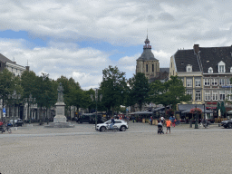 Statue of Jan Pieter Minckeleers at the northwest side of the Markt square and the south side of the tower of the Sint-Matthiaskerk church