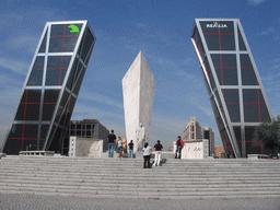 The Monument of Calvo Sotelo and the Puerta de Europa towers at the Plaza de Castilla square