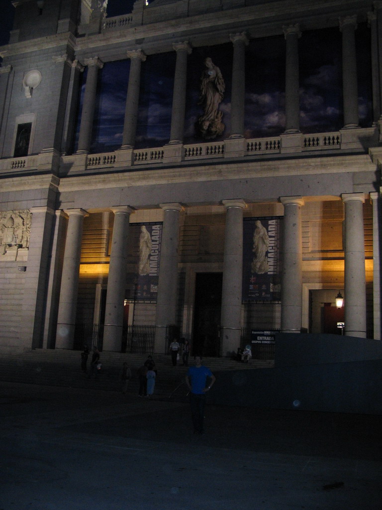 Tim in front of the Almudena Cathedral, by night