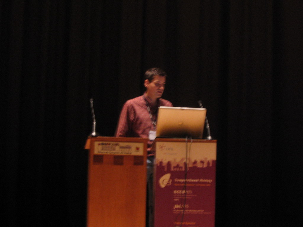 Tim`s friend presenting at the ECCB 2005 conference, at the Palacio de Congresos de Madrid building