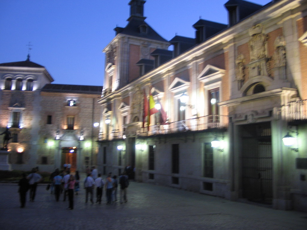 Front of the Casa de la Villa building at the Plaza de la Villa square, at sunset