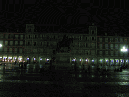 Equestrian statue of King Philip III at the Plaza Mayor square, by night