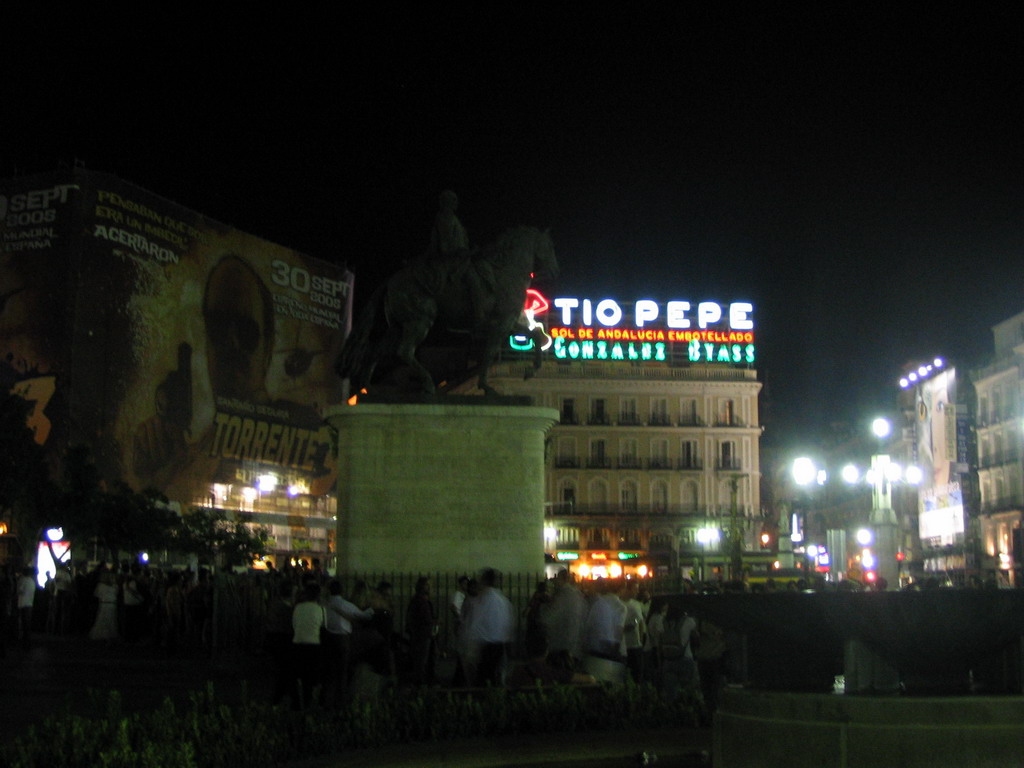 Equestrian statue of King Carlos III at the Puerta del Sol square, by night