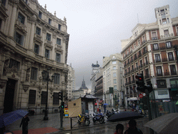 The Calle de Sevilla street, with the Edificio del Banco de Bilbao and the Church of the Calatravas