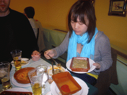 Miaomiao and Jeroen having dinner in a restaurant in the city center