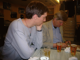 Tim and Kees having dinner in a restaurant in the city center