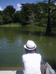 Miaomiao at the lake in front of the Palacio de Cristal in the Parque del Buen Retiro park