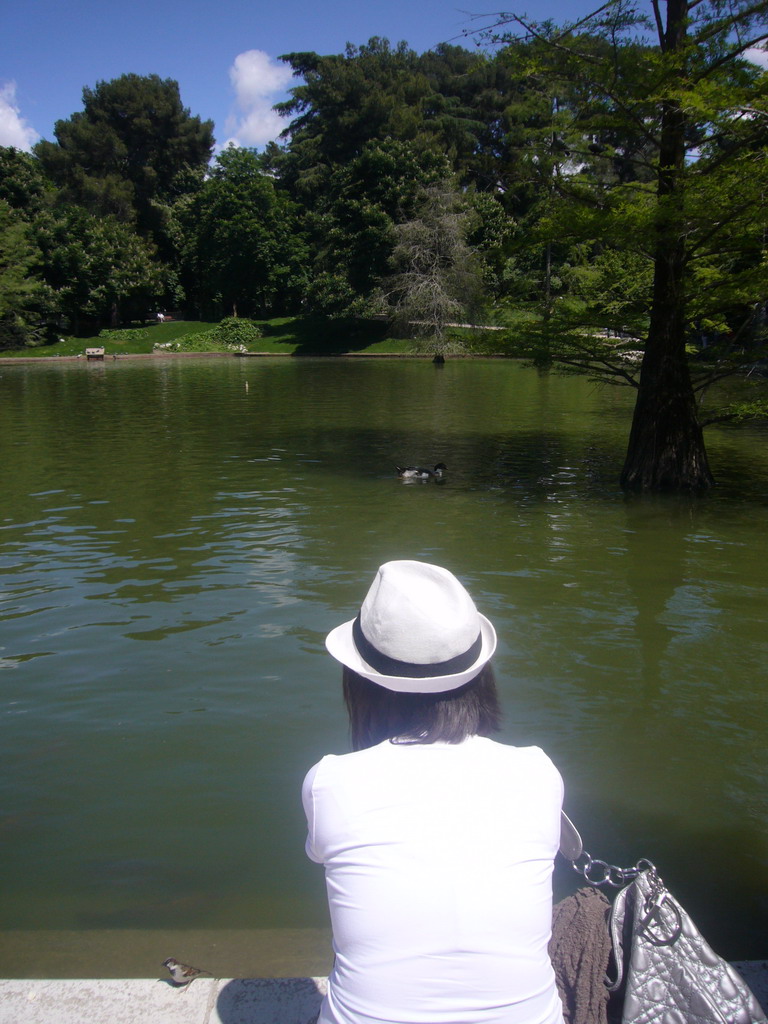 Miaomiao at the lake in front of the Palacio de Cristal in the Parque del Buen Retiro park