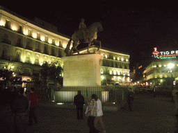 Equestrian statue of King Carlos III at the Puerta del Sol square, by night