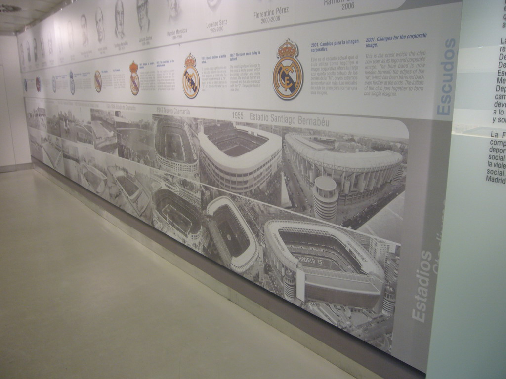 Overview of chairmen, logos and stadiums of Real Madrid CF, in the museum of the Santiago Bernabéu stadium
