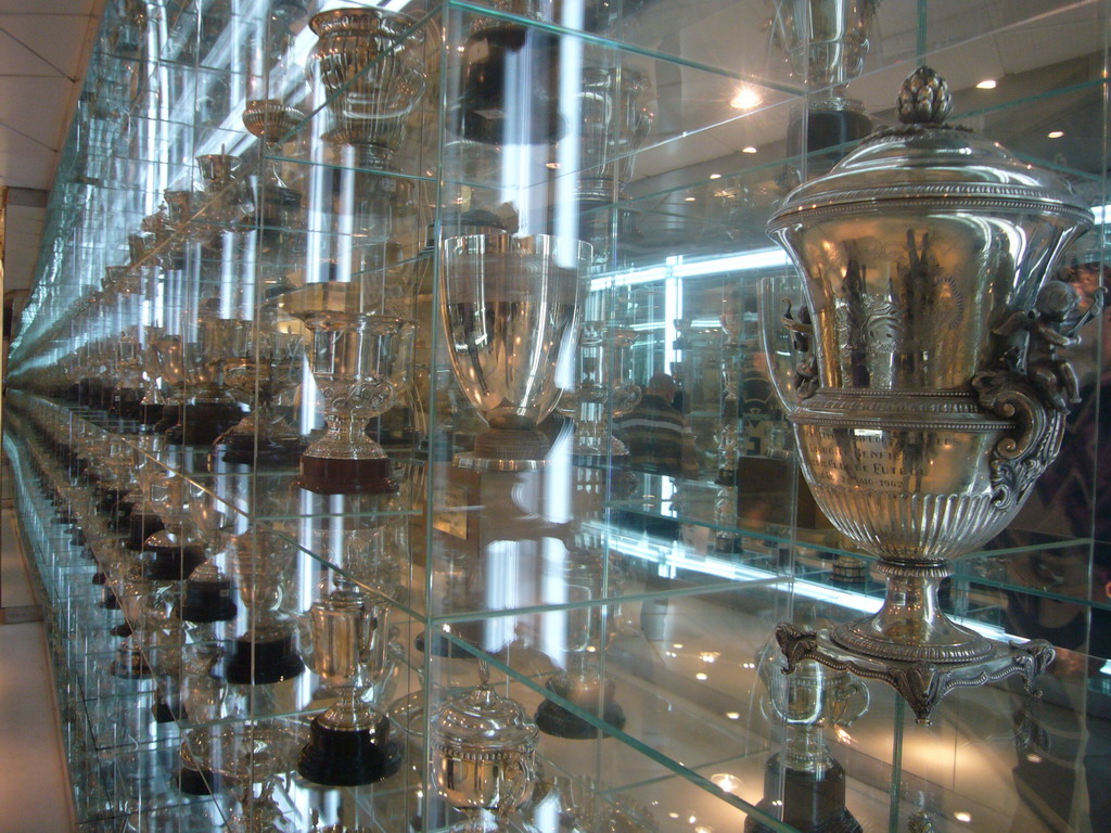 Cups in the museum of the Santiago Bernabéu stadium