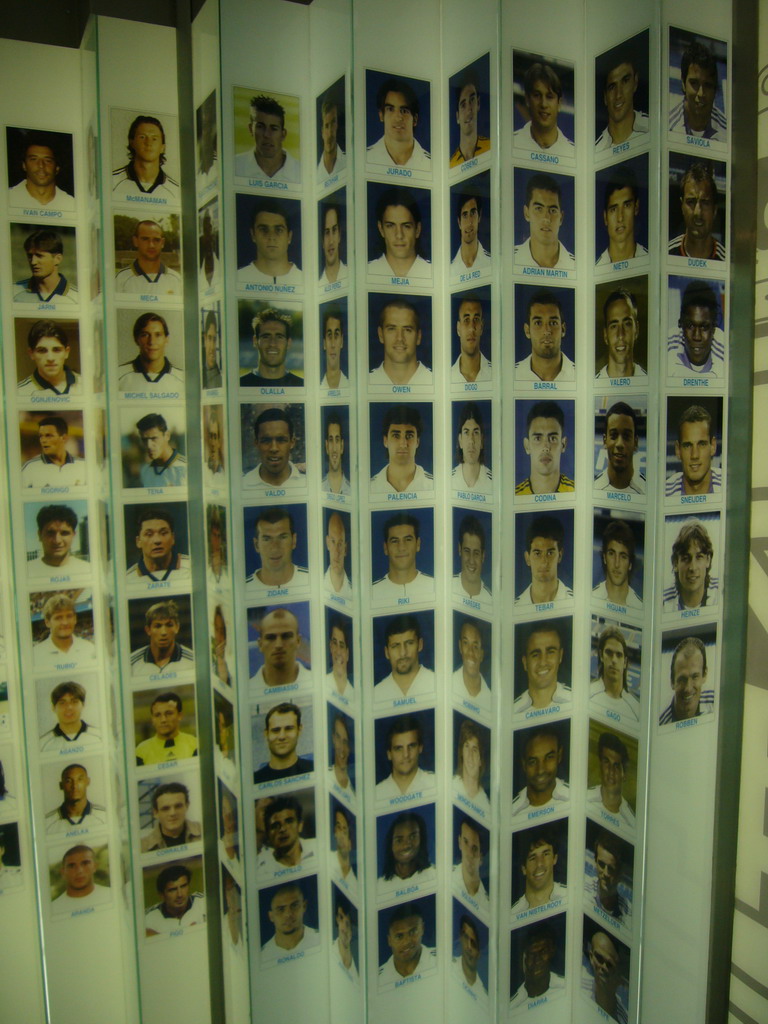 Wall with player photos, in the museum of the Santiago Bernabéu stadium