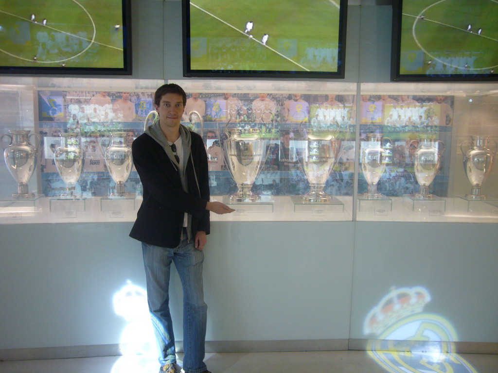 Tim with the European Champions` Cups, in the museum of the Santiago Bernabéu stadium