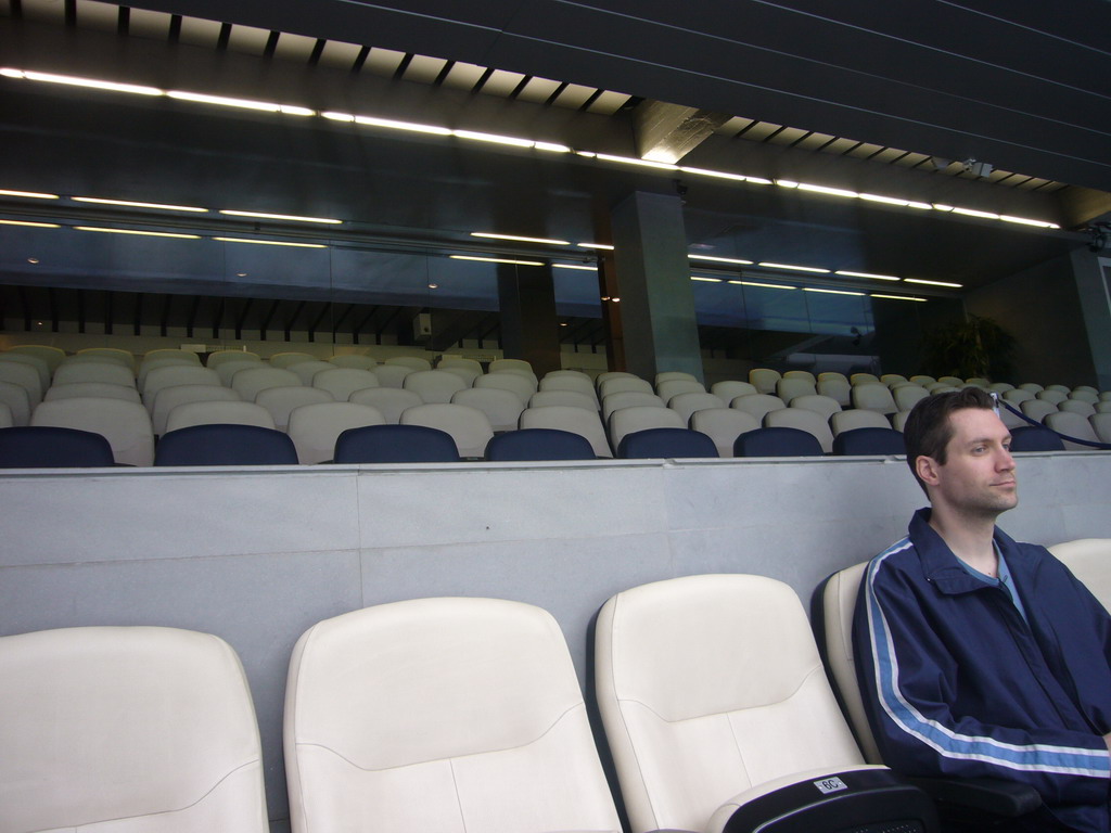 Jeroen in the Commentators Room in the Santiago Bernabéu stadium