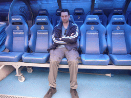 Jeroen in the dugout of the Santiago Bernabéu stadium