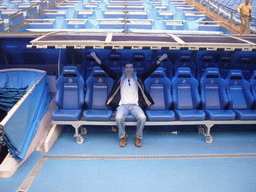 Tim in the dugout of the Santiago Bernabéu stadium