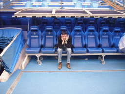 Tim in the dugout of the Santiago Bernabéu stadium