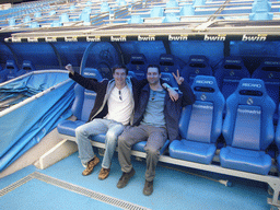 Tim and Jeroen in the dugout of the Santiago Bernabéu stadium