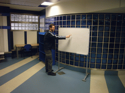 Jeroen in the Coach`s Room in the Santiago Bernabéu stadium