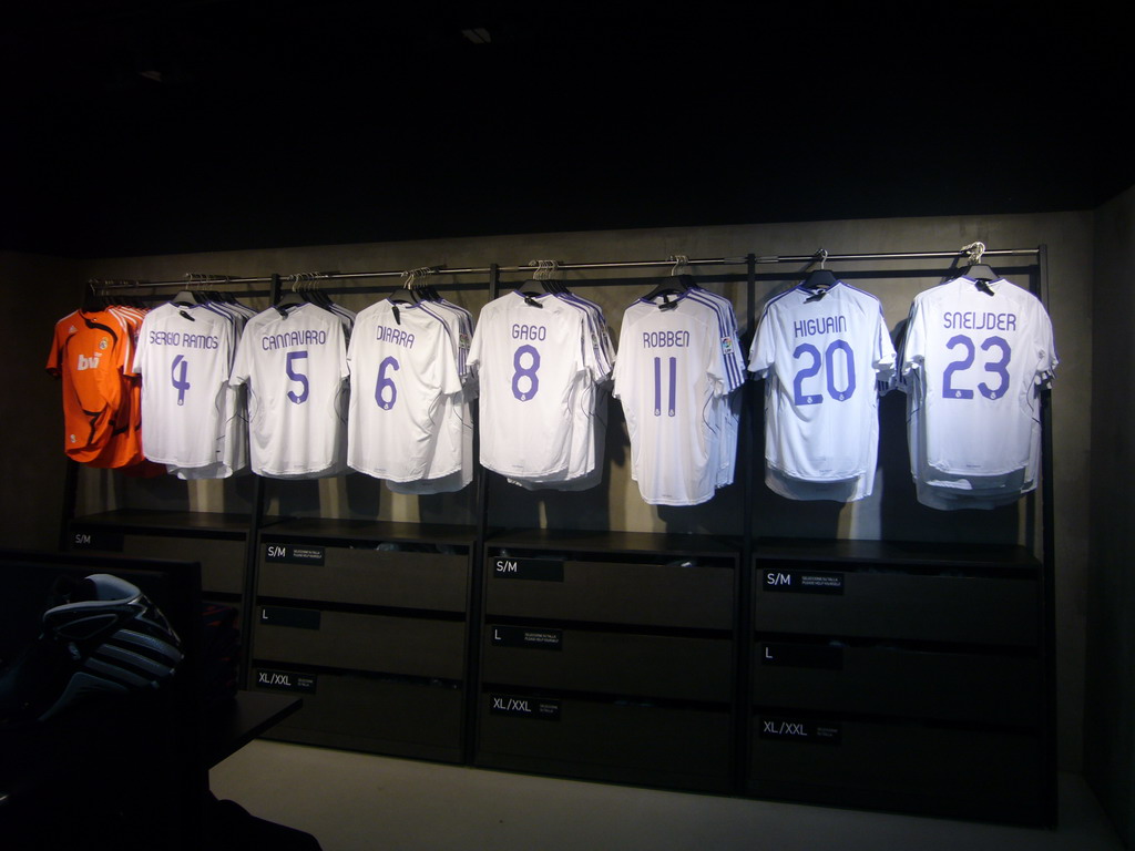 Real Madrid CF home shirts in the shop of the Santiago Bernabéu stadium