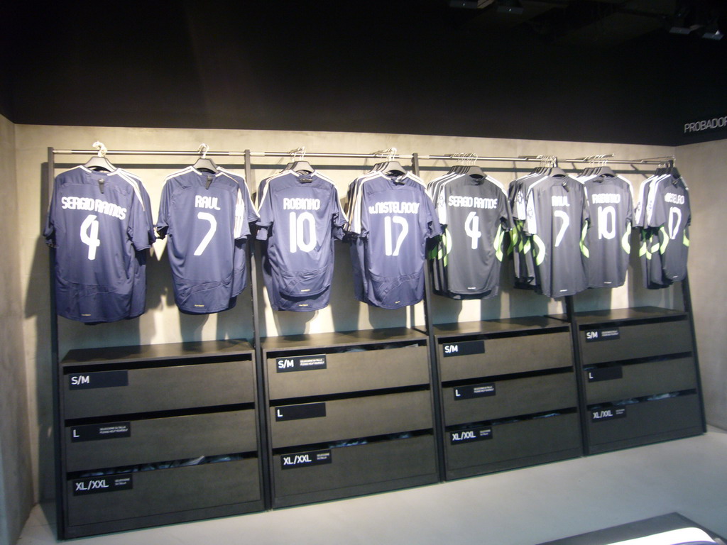 Real Madrid CF away shirts in the shop of the Santiago Bernabéu stadium