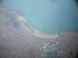 The La Grande Plage beach at the town of Les Sables-d`Olonne in France, viewed from the airplane from Eindhoven