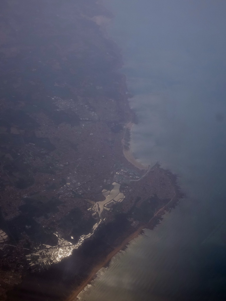 The town of Les Sables-d`Olonne in France, viewed from the airplane from Eindhoven