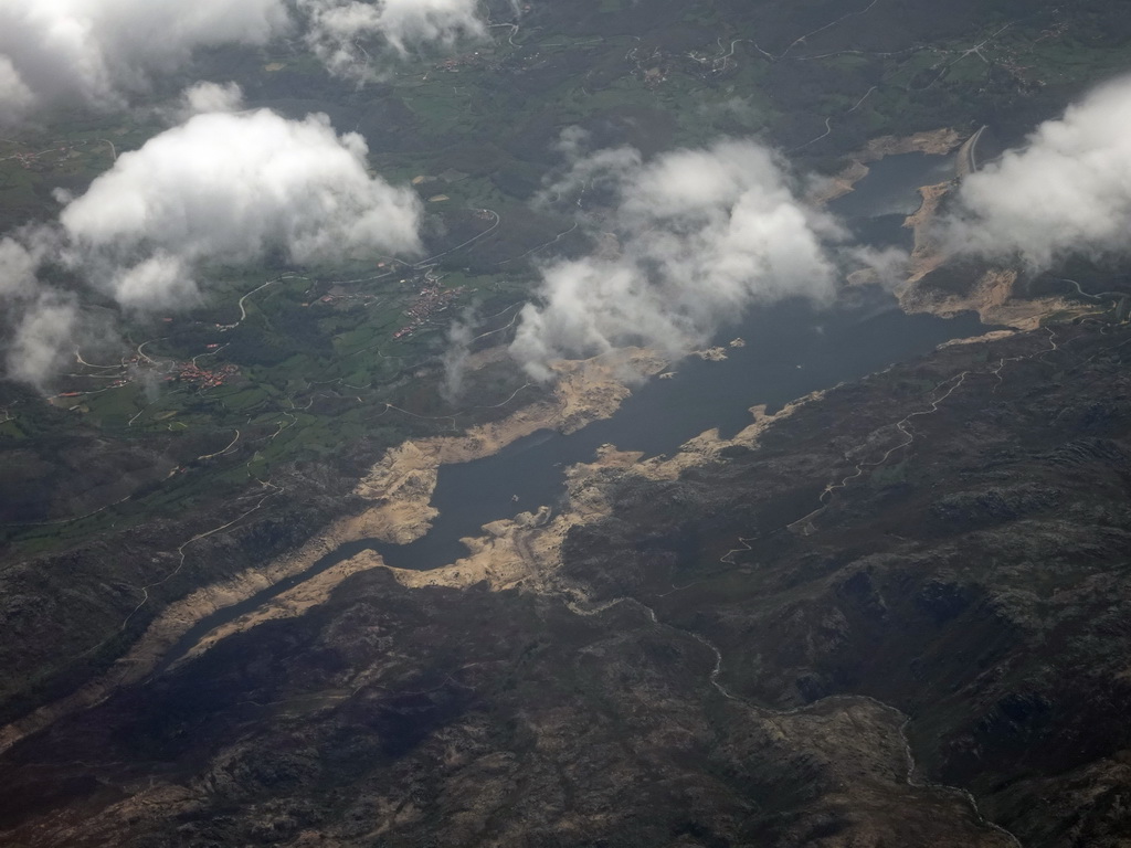 The Albufeira da Barragem de Paradela reservoir, viewed from the airplane from Eindhoven