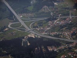 The A7 and A11 highways at the town of Gémeos, viewed from the airplane from Eindhoven