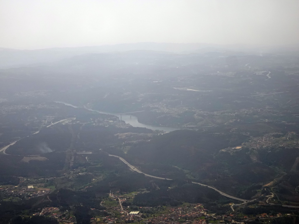 The IC24 Bridge over the Douro river, viewed from the airplane from Eindhoven