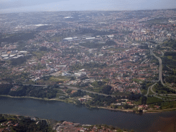 The Douro river and the city of Vila Nova de Gaia, viewed from the airplane from Eindhoven