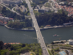 The Ponte da Arrábida bridge over the Douro river, viewed from the airplane from Eindhoven