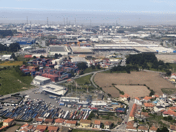 Containers stored at the east side of the city of Matosinhos, viewed from the airplane from Eindhoven