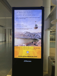 TV screen with information on the Gaia Cable Car at Vila Nova de Gaia, at the Arrivals Hall at the Francisco Sá Carneiro Airport