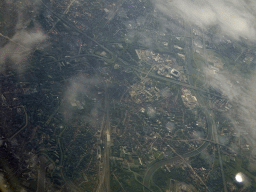 The city of Ghent with the Ghelamco Arena, viewed from the airplane to Eindhoven